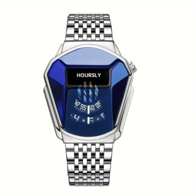 Silvery Fashion Quartz Watch Large Dial Waterproof Stainless Steel Band Men Gift
