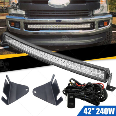 Fit 11-16 Ford F250 F350 Hidden Bumper 42'' Curved LED Light Bar Brackets+Wire