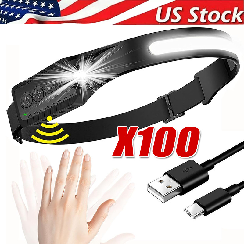 COB LED Headlamp USB Rechargeable Headlight Torch Work Light Bar