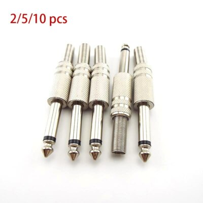 2/10x 6.35mm 1/4'' Mono Male Jack Plug Solder Audio Video Speaker Cable Connector