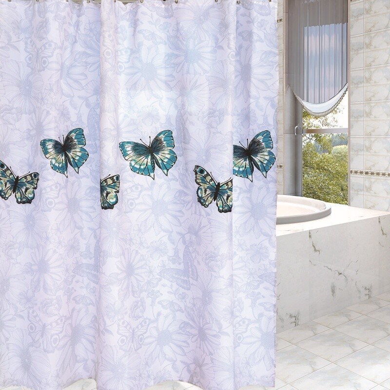 Butterfly Shower Curtains Extra Long Polyester Fabric Bath Curtains Mould Proof