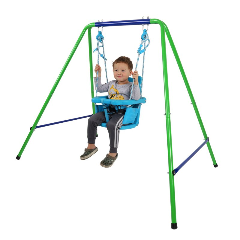 Toddler Secure Swing Set Blue with Safety Seat for Indoor Outdoor Baby Kids Gift