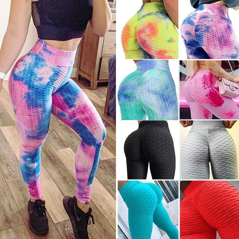 Women Ruched Yoga Pants Anti Cellulite Butt Lift Legging Dyeing ...