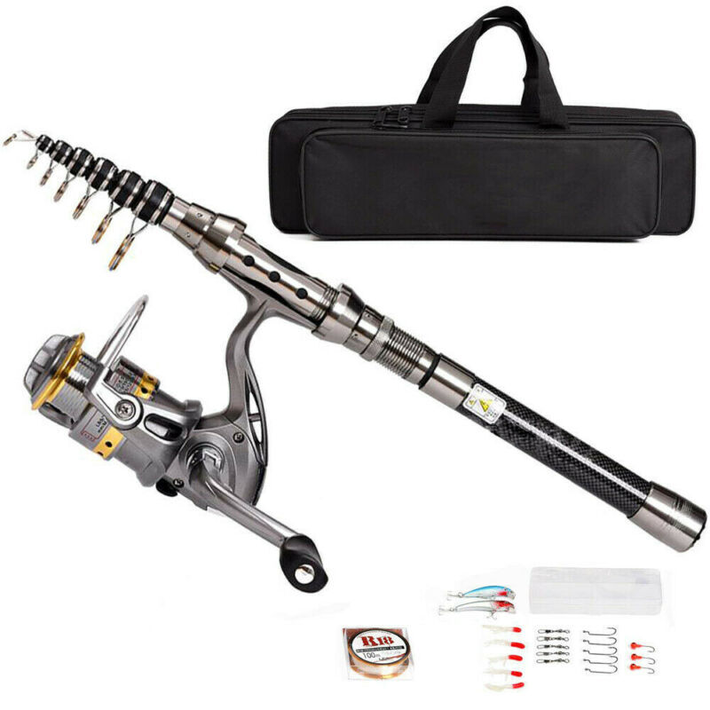 Telescopic Fishing Rod Spinning Pole Reel Combo Full Kit & Lures 100M Line Bag
