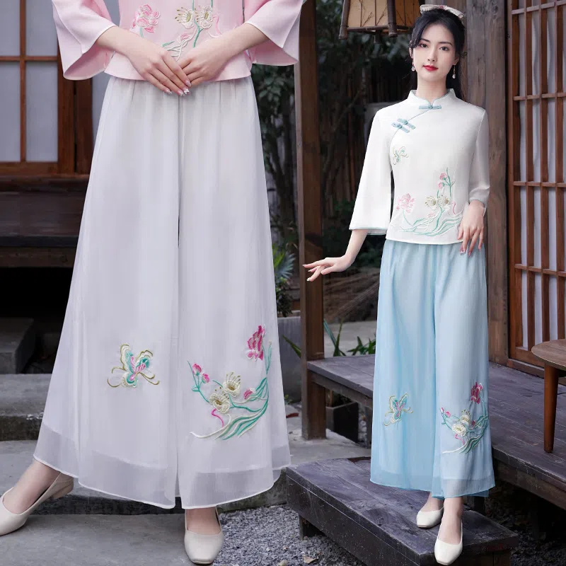 Pantaloni Corti In Chiffon Ricamati Da Donna Con Vita Elastica Culotte Estate