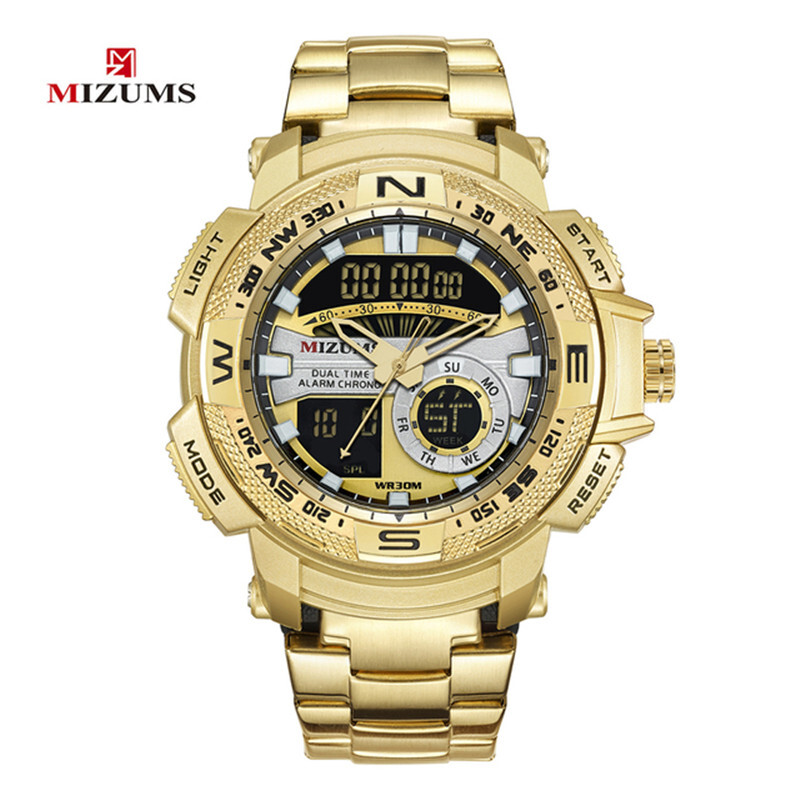 MIZUMS Men Digital Watch Luxury Gold Steel Wristwatch Big MIZUMS Men Digital Watch Luxury Gold Steel Wristwatch Big