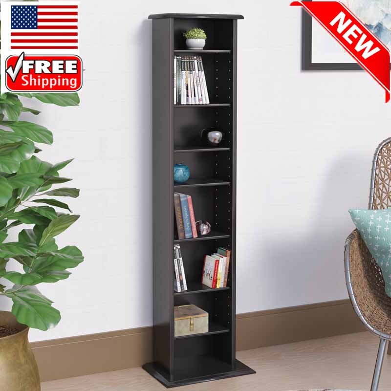 Narrow Cabinet Media Storage Tall Tower Organizer Shelf CD DVD Movie Rack Office