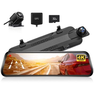 WOLFBOX G930 4K 10'' Rear View Mirror Camera, Dash Cam Front and Rear for Car