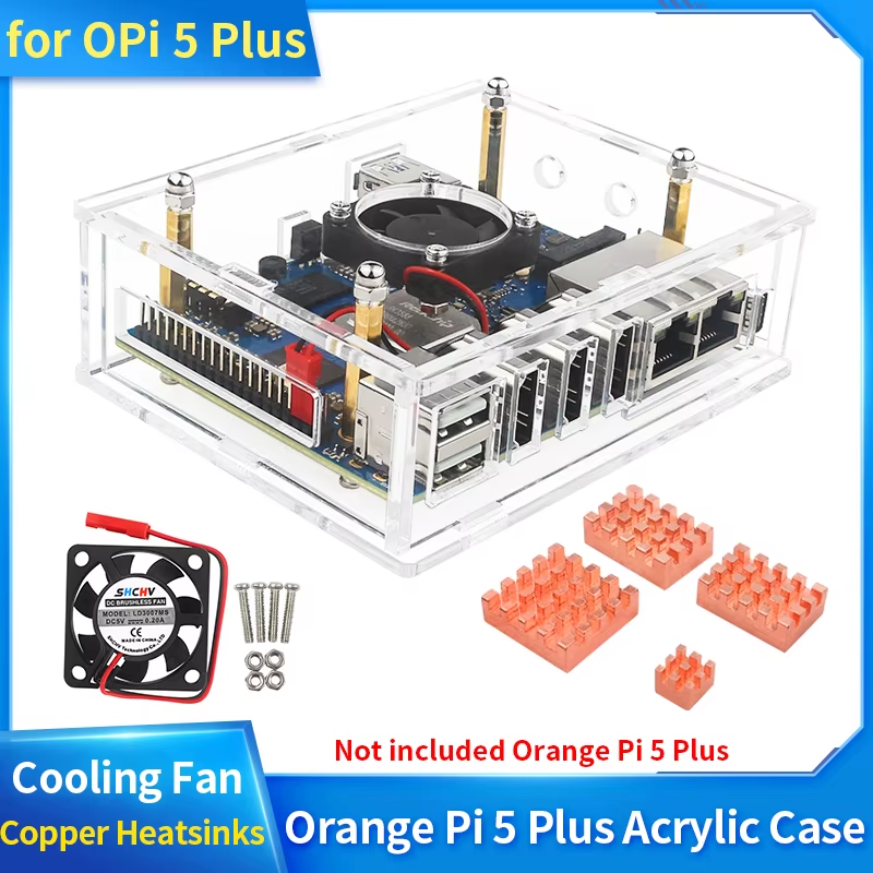 Orange Pi 5 Plus Acrylic Case Transparent Enclouse Clear Box Optional Copper Alu