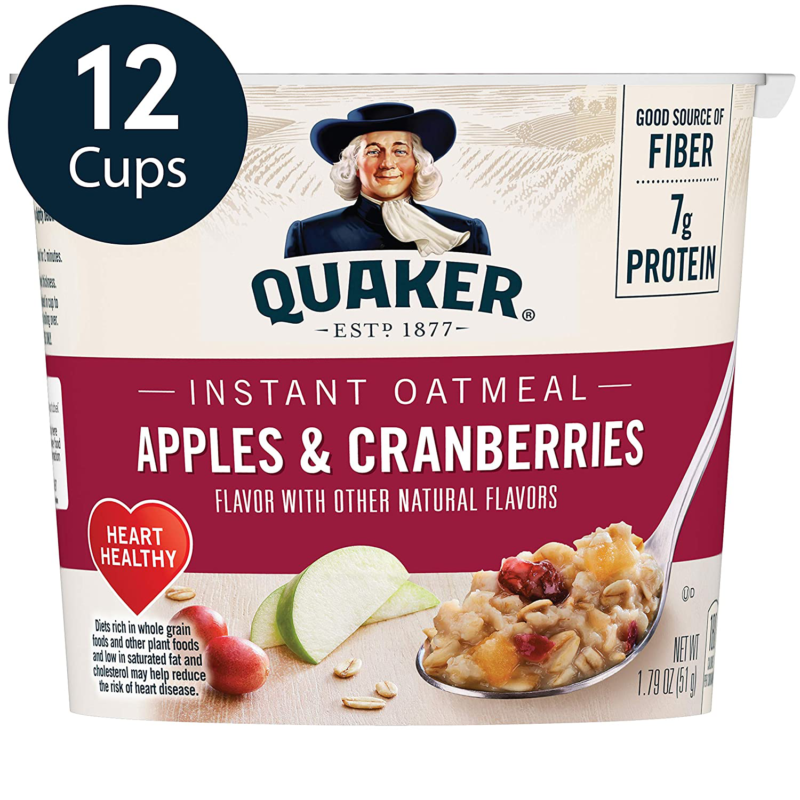 Quaker Instant Oatmeal Express Cups, Apples & Cranberries, 12 Count