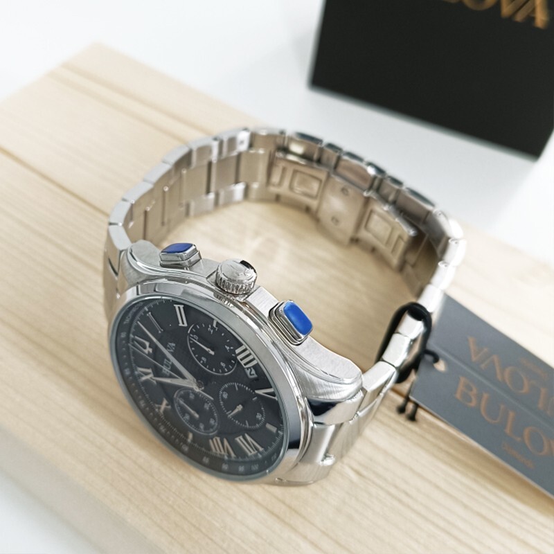 Pre-owned Bulova Classic Wilton Men's Black Dial 96b288 Quartz Chronograph Watch 46.5mm