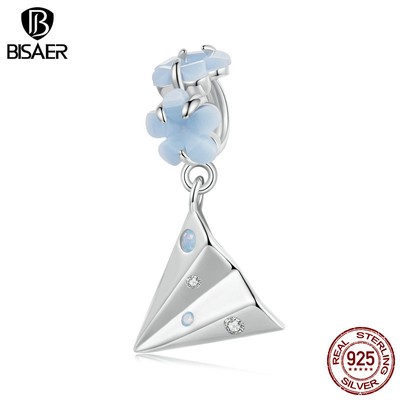 Bisaer Trendy 925 Sterling Silver Paper Plane Pendant Charm Fit Bracelets Gifts