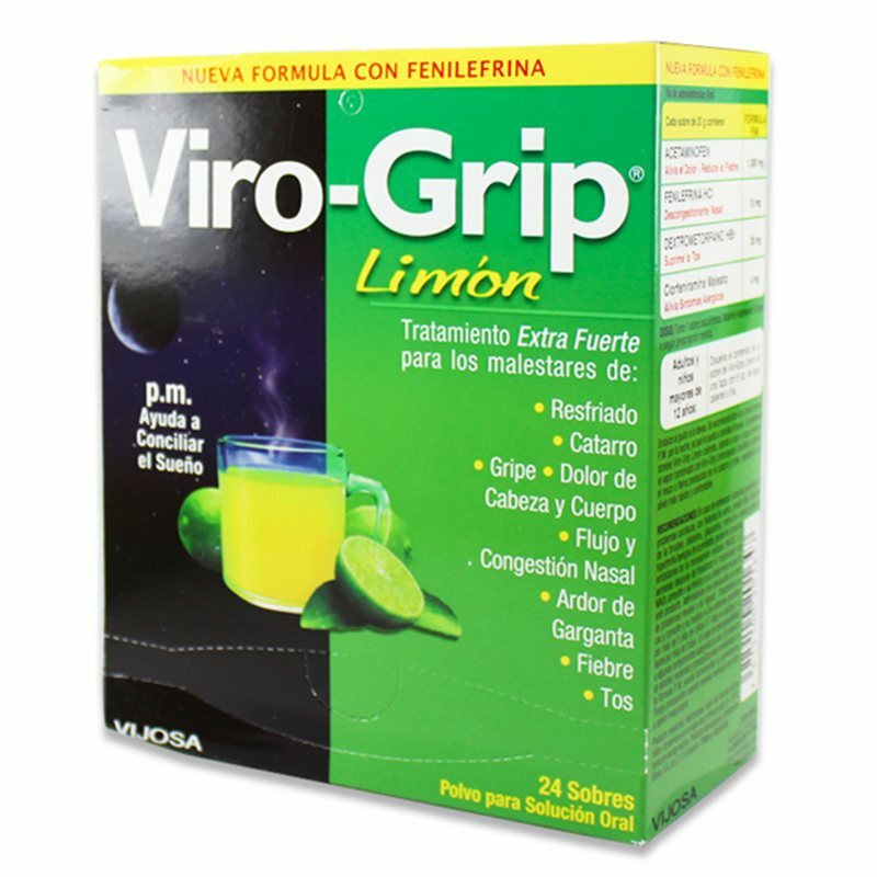 VIROGRIP TE LIMON PM NOCHE Gripe tos Flu Congestion Nasal Fiebre Dolor Cabeza