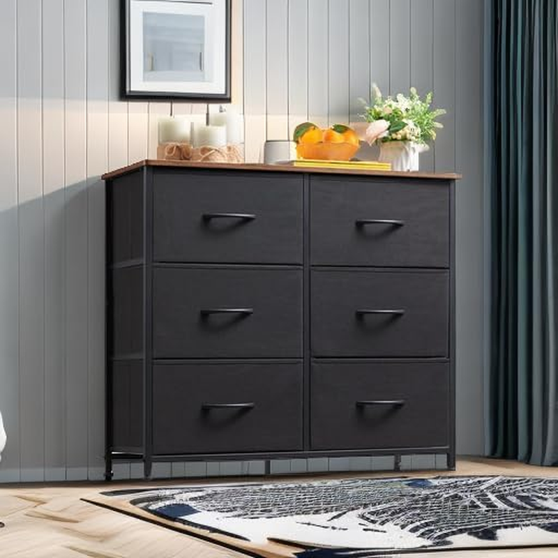 Dresser for Bedroom with 6 Drawers, 3-Tier Wide Storage Chest of Drawers with Re