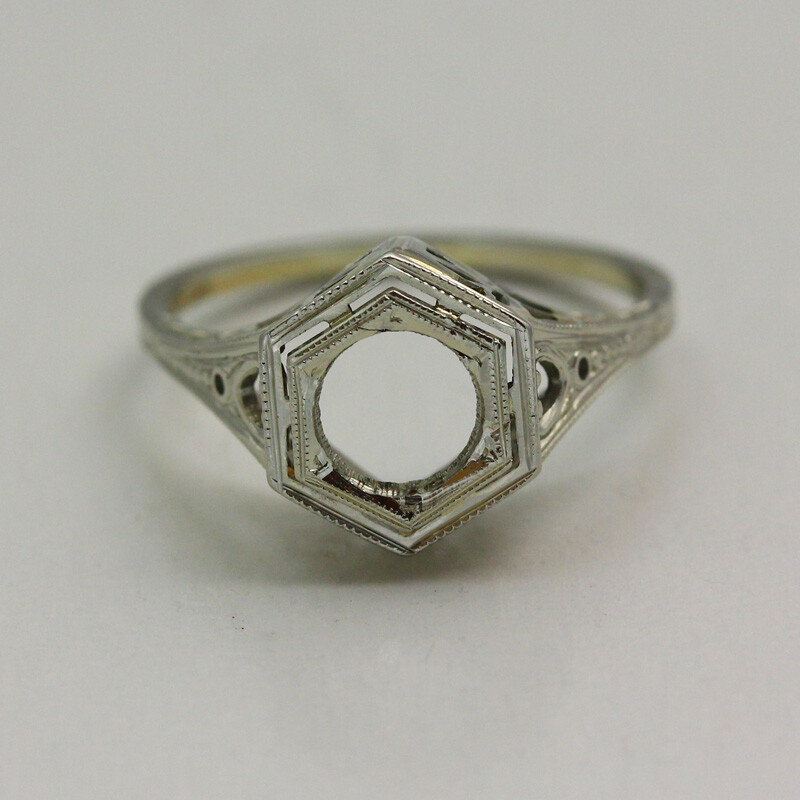 Vintage 18K White Gold BELAIS 5mm Round Empty Mounting Ring - Size 6.5