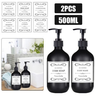 2x 500ml Lotion Hand Soap Dispensers With 6 Labels For Kitchen Bathroom Liquid