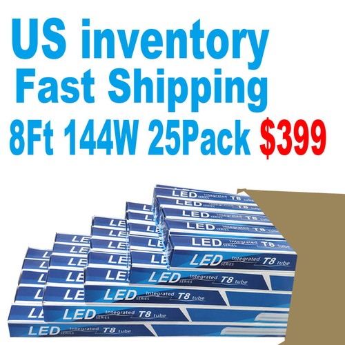 25 Pack 8FT LED Tube Light 8 Foot 144W LED Shop Garage Warehouse Light Fixture