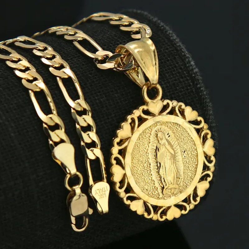 18K Gold Plated Lovely round Virgen De Guadalupe Pendant 5Mm 18