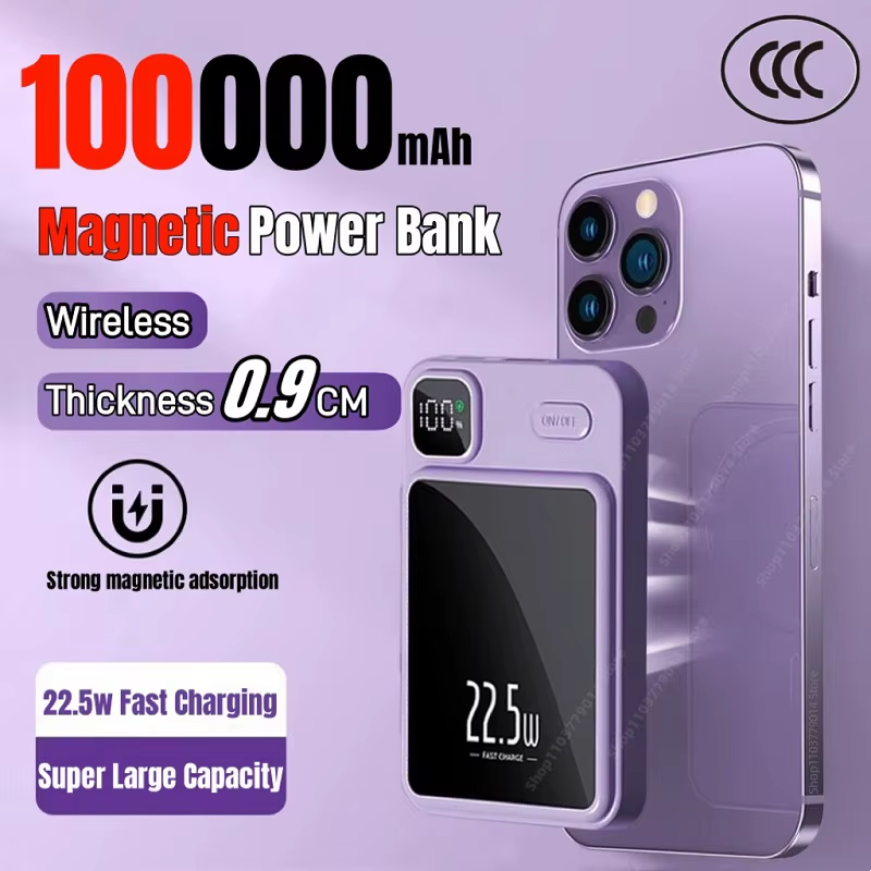 Magnetic Wireless Power Bank 100000mAh Super Fast Charge Portable External Batte