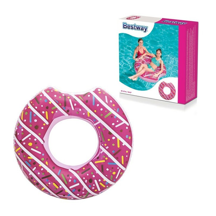 FLOTADOR DONUTS ROSA HINCHABLE PISCINA VERANO PLAYA AGUA JARDÍN  - Imagen 3