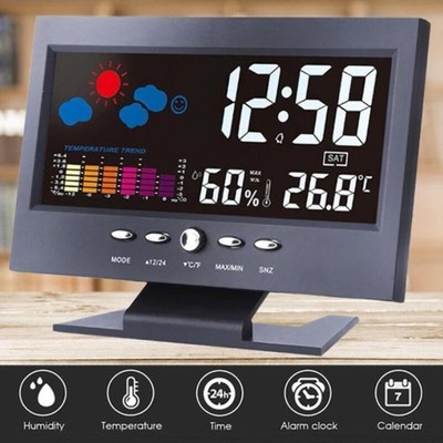 LCD Color Screen Digital Backlight Snooze Alarm Clock Weather Forecast Station(*