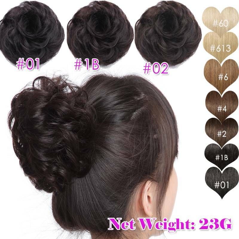 Russian 100% Real Human Hair Messy Bun Updo Style Extensions Brown Blonde Black