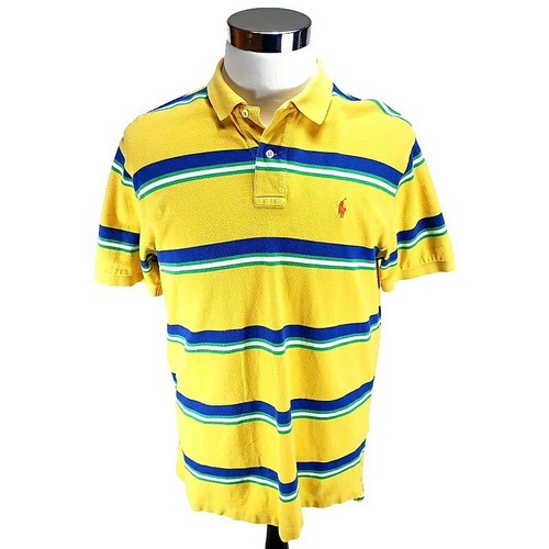 Polo Ralph Lauren Yellow Striped Red Pony Casual Polo Shirt Men's Large