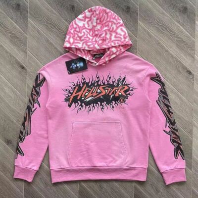 Hell flarel star black flare pants hoodie wash patchwork long pants Hoodies pink