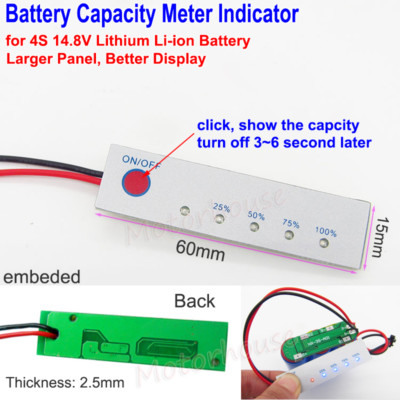 Lithium Li-ion 18650 Battery Packs Capacity Level Indicator Panel Meter Switch