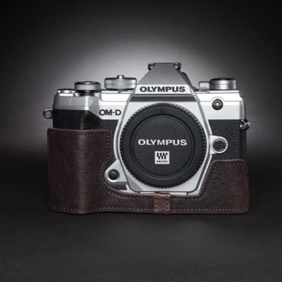 Genuine Leather Half Camera Case Bag Cover for Olympus OM-D E-M5 EM5 Mark iii M3