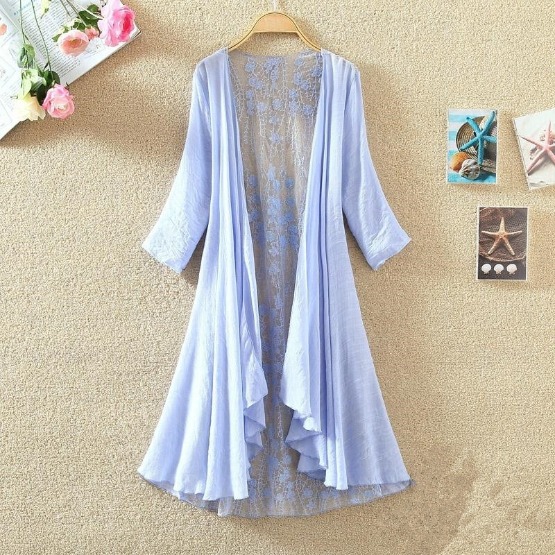 Lady Lace Splice Cardigans Coat Sheer Hollow Out Coat Jackets Asymmetric Fashion