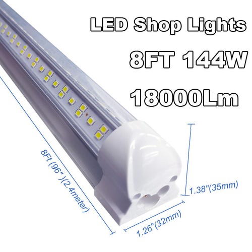 25 Pack 8FT LED Tube Light 8 Foot 144W LED Shop Garage Warehouse Light Fixture