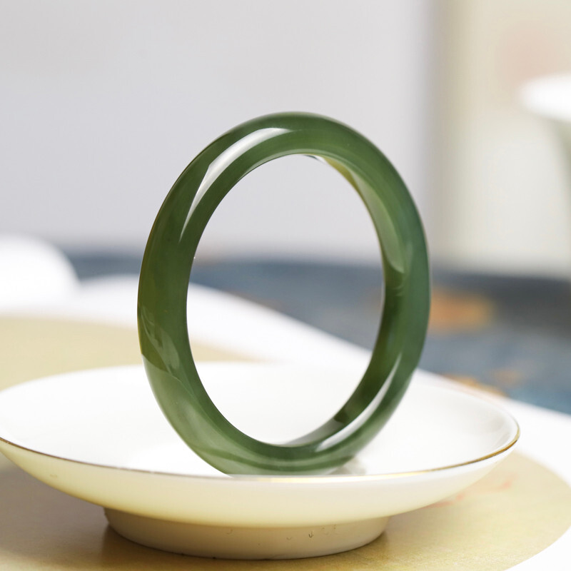 Pre-owned Jade Certified Nature Grade A Icy Lake Green Hetian  Ite Bracelet Bangle 56mm