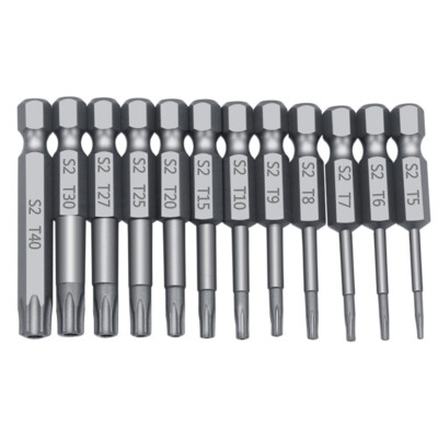 12Pcs 50mm 1/4 inch Hex Torx Head Screw Driver Bits Magnetic Set T5-T40