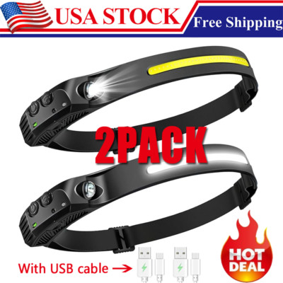 2X Waterproof COB Headlamp Night Buddy LED Sensor 230° Head Torch Headlight Lamp