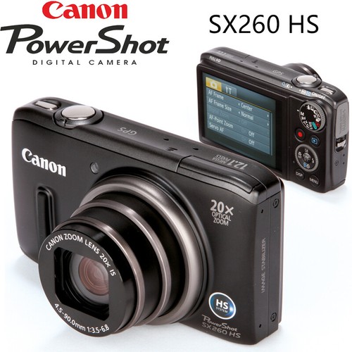 Canon PowerShot SX260 HS 12.1MP Black Digital Camera with 20x Zoom