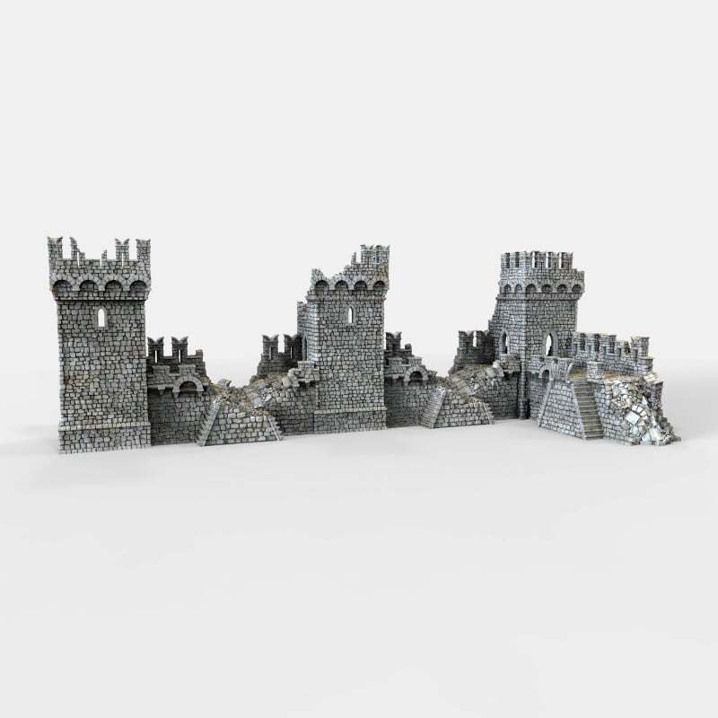Ruined Castle Walls,  Medieval Ramparts, Bastions, Fantasy 28mm Scenery Terrain