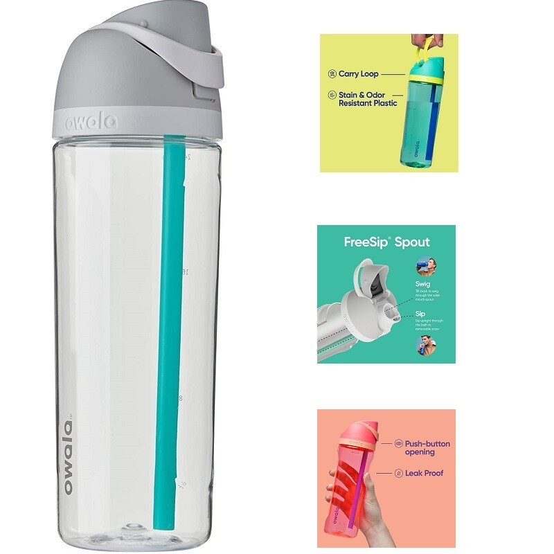 Water Bottle with Straw Lid 25oz BPA Free Freesip Clear Sports Gym Travel Bike