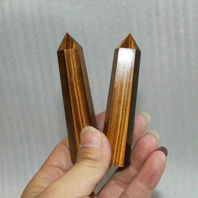 Tiger's Eye Stone Obelisk Quartz Natural  Healing Crystal Point Wand Rock Decor
