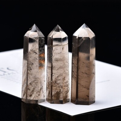 Natural Smoky Quartz Healing Crystal Tower Point Wand Obelisk Home Decor Gifts