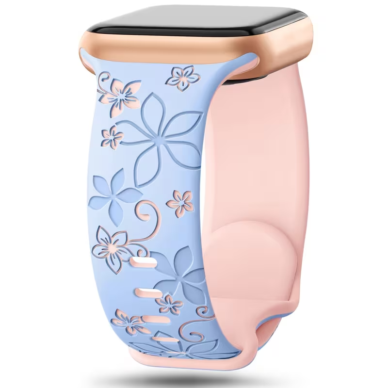 Floral Engraved Bands Compatible Apple Watch Band Soft Silicon Sport Strap Watch