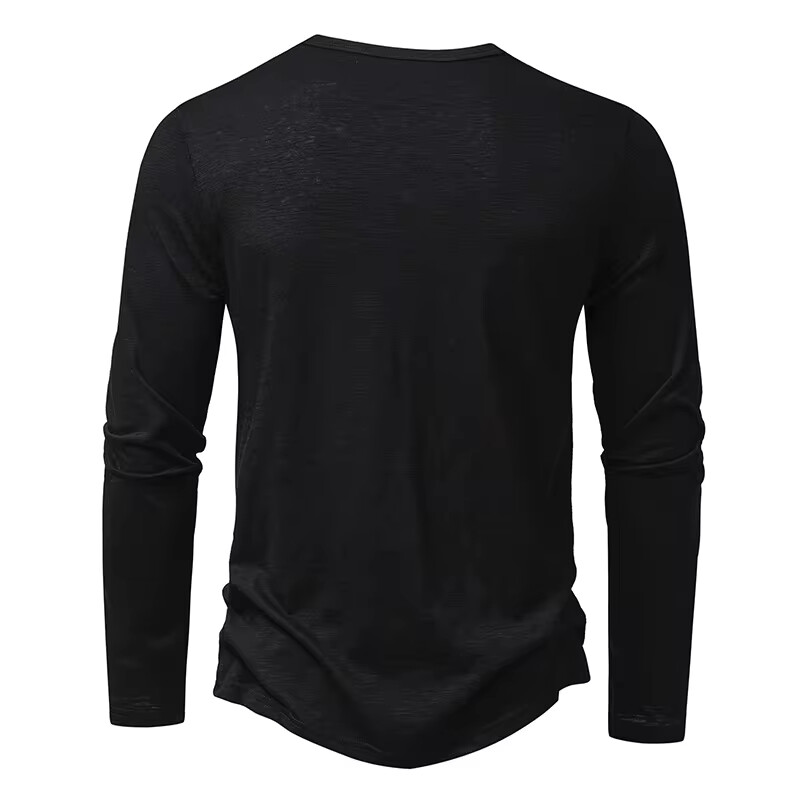 Men's Shirt Cotton Henley Neck T-Shirts Long Sleeve Casual Button Plain 25% OFF