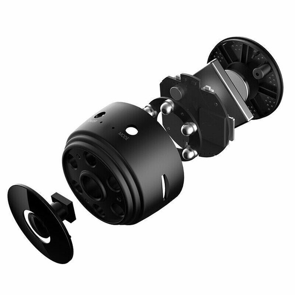 Exploded view of black modern security camera.