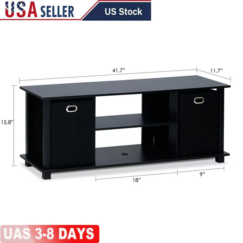 Entertainment Center Wooden W/ Storage Bins Enclosed Drawer New