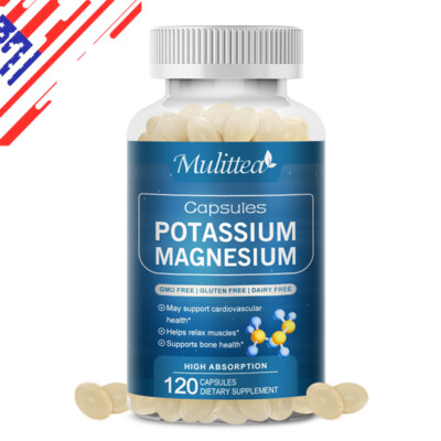 Potassium Magnesium 120 Capsules For Sleep,Immune Booster,Bone& Muscle,Cramps
