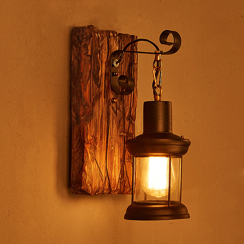 Antik Retro Vintage Industriell Holz Wandleuchte Wand Lampe