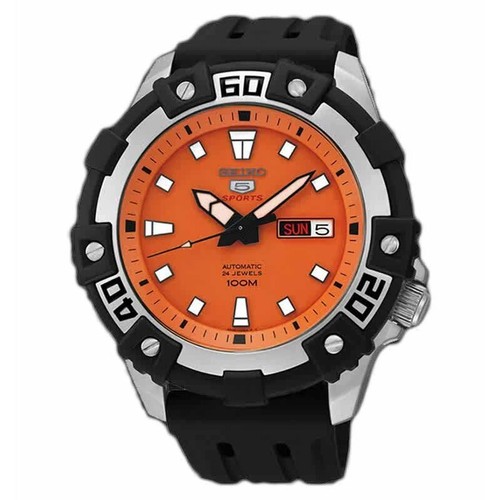 Pre-owned Seiko 5 Sports Srp473k1 Black Silver Orange Dial Automatic 24 Jewels Men's Watch
