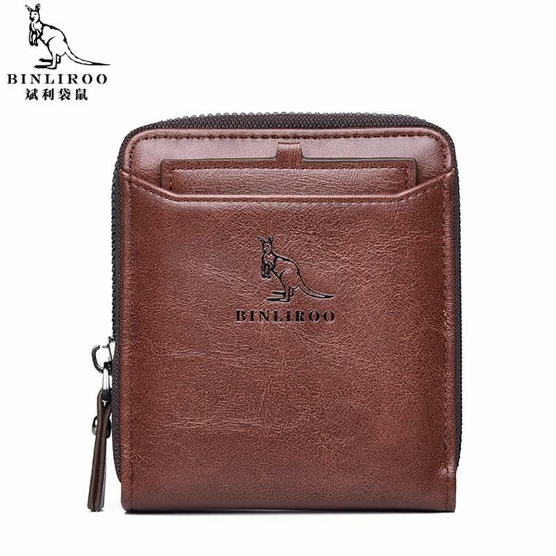 BINLIROO, Vintage, Genuine Leather Anti-Theft, RFID, Short