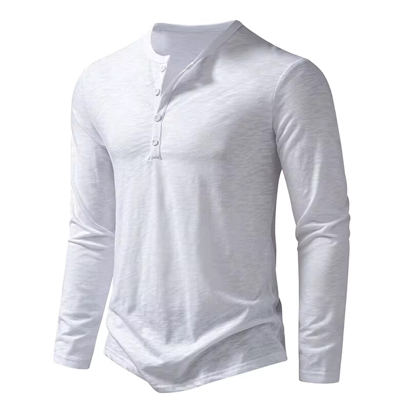 Men's Shirt Cotton Henley Neck T-Shirts Long Sleeve Casual Button Plain 25% OFF