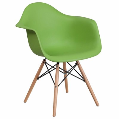 Flash Furniture Alonza Series Plastic Chair With Wood Base In Green